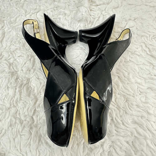 Bruno Magli schwarze Lackleder-Schuhe zehenfrei Fersenriemen niedriger Keilabsatz Größe 10 - Bild 4 von 10