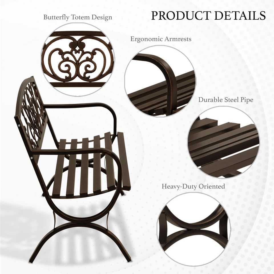 50" Outdoor Patio Seat Garden Bench Cast Iron Porch Park Lawn Yard Bronze Floral - Image 4 of 4