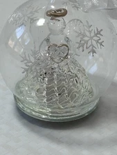 3.5” Glass Dome Light Up Christmas Angel W/ Heart Ornament Snowflake Etchings 