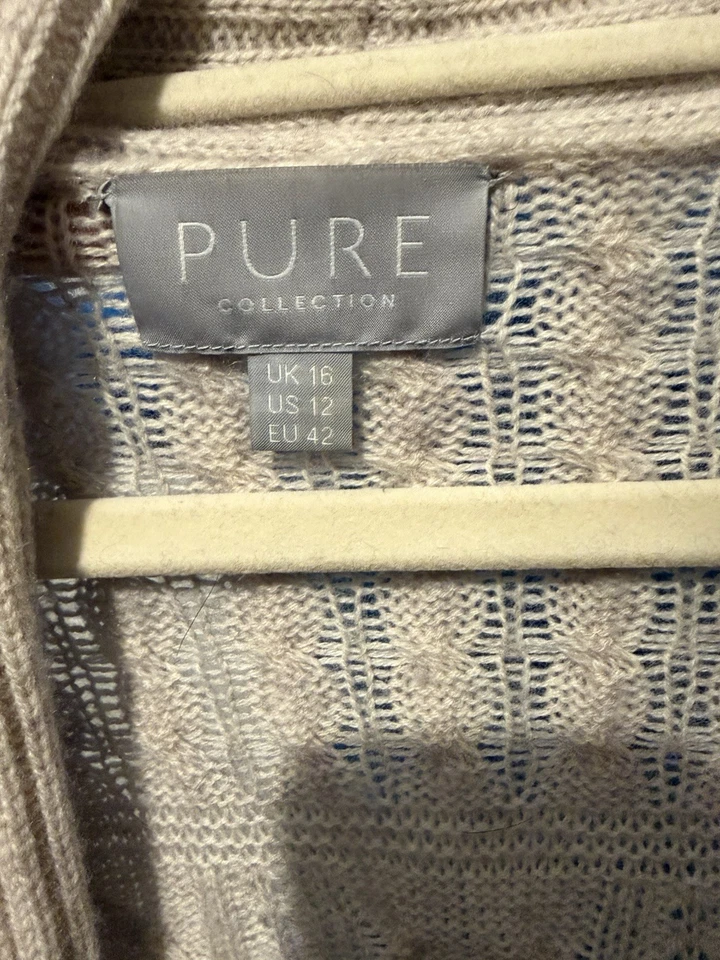 Pure Collection Beige Wool & Cashmere Cable Long Cardigan Size 16 - Image 3 of 4