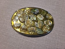 Mother Of Pearl, Abalone Shell Belt Buckle. Oval 3.25 X 2.25 Inch. Hippie Style.