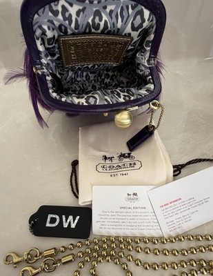 COACH POPPY PURPLE FEATHER SMALL FRAME KISSLOCK XBODY BEAD STRAP