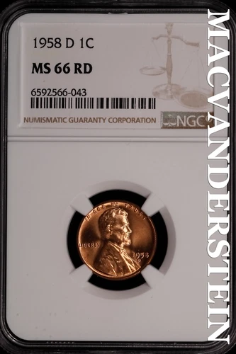 1958-D Lincoln Wheat Cent- NGC-MS66 RD Gem Brilliant Uncirculated Luster #SLM409