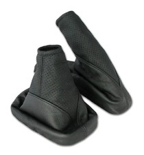 Schaltsack + Handbremsmanschette OPEL ASTRA F 100% ECHTLEDER schwarz perforiert