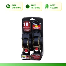 NEW 10 ft x 1 in Retractable Ratchet Tie Down Straps - Heavy Duty 2 Pack Secure