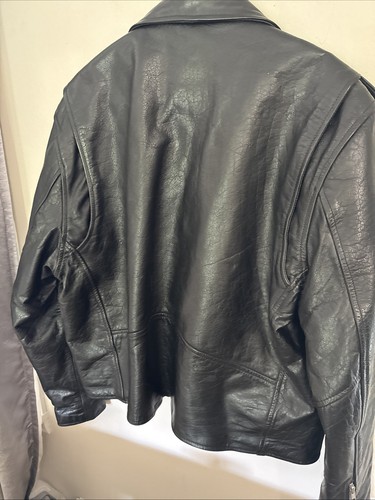 Leather Gallery Jacket Mens 50 Black Motorcycle Biker Belted Bomber Collared - Picture 5 of 6