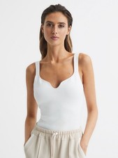 REISS Womens Daisy Sweetheart Neck Top in White Size L