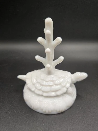 Vintage Fenton Milk Glass Sea Turtle Figurine Ring Holder Paperweight Coral Tree