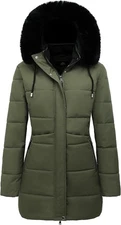 MOERDENG Women's Winter Puffer Coat Thicken Fleece Lined Down Large, Green 
