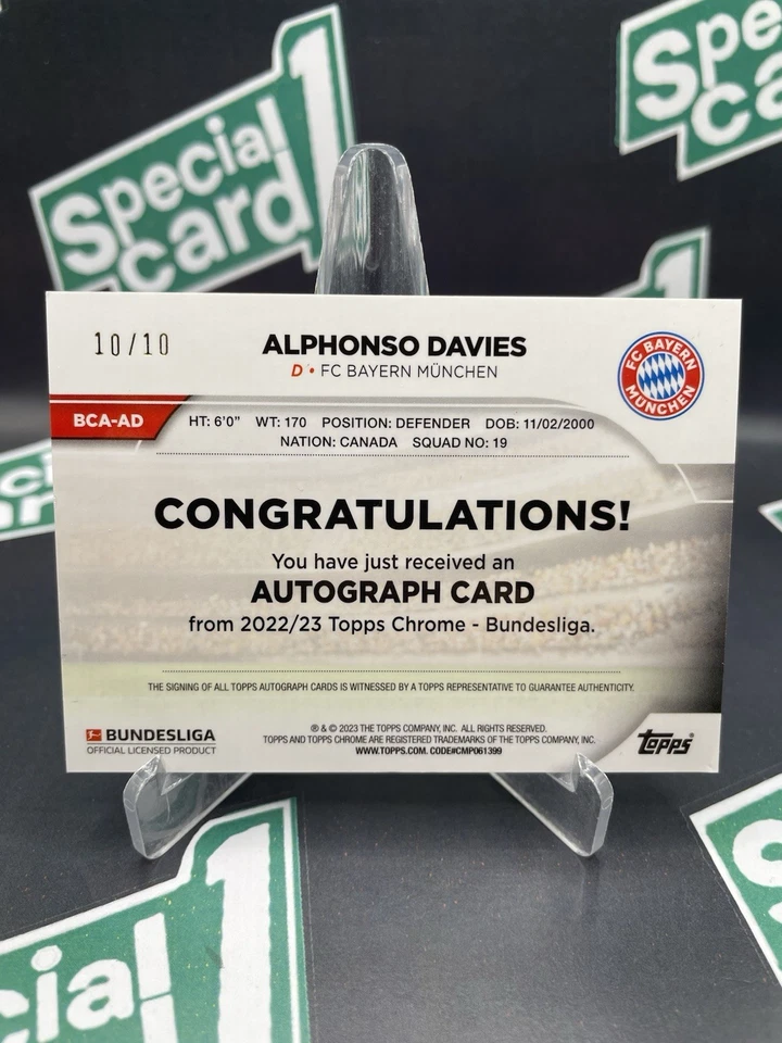 2022 Topps Chrome Bundesliga Black Refractor Alphonso Davies AUTO 10/10 1/1 - Image 4 of 4