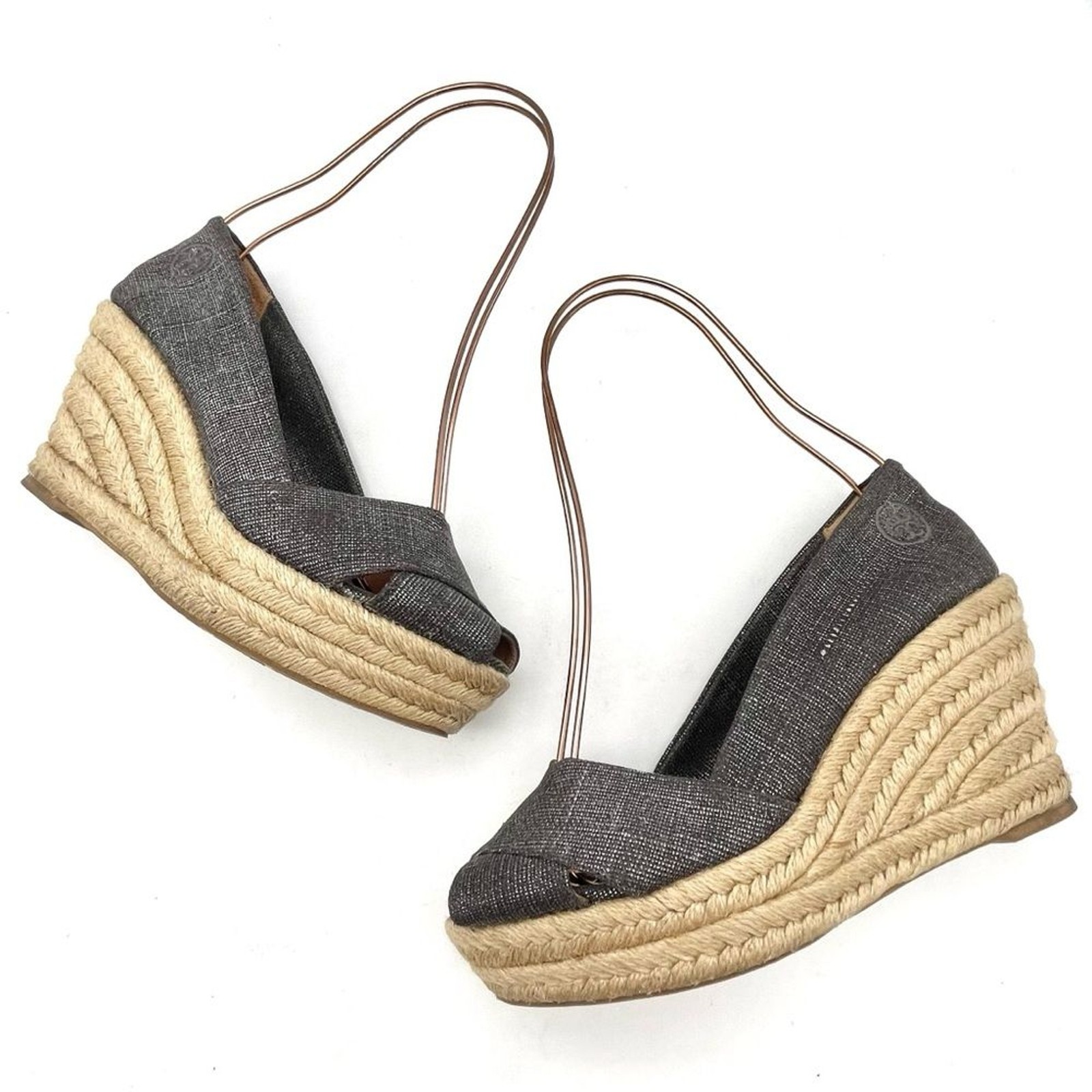 Tory Burch Filipa Espadrille Wedge Heel in Shimmer Pewter Linen Women’s Size 5.5 thumbnail 9