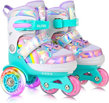 Rainbow Unicorn 4 Size Adjustable Roller Skates for Girls Boys for Kids Ages