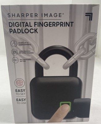 Sharper Image  Fingerprint Lock in Black Digital PADLOCK, NIB 3.6  X 1.8 