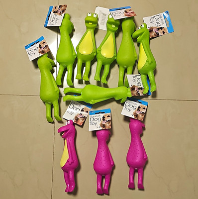 Lot of 10 Squeaky Rubber Frog Dog Chew Toys Green & Pink, S/M MPN D065