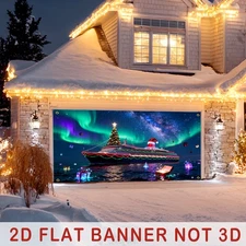 2D Flat, 2D Flat Printing, 1pc Christmas Aurora Cruise Garage Door Flag, Holiday