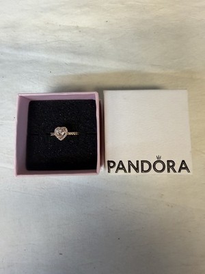 PANDORA 14k Rose Gold Plated Pave Elevated Heart Ring / Size 6 / New in The Box