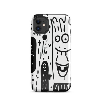 Doodle Art Tough iPhone  Case, Line Art Slim Protective Case