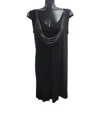 St. Tropez West Dress Black Women Sz 14 Tank Sleeveless Bead Knit Polyester Knee