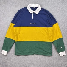 Champion Polo Shirt Mens Large Y2K Colorblock Striped Retro Center logo Rugby