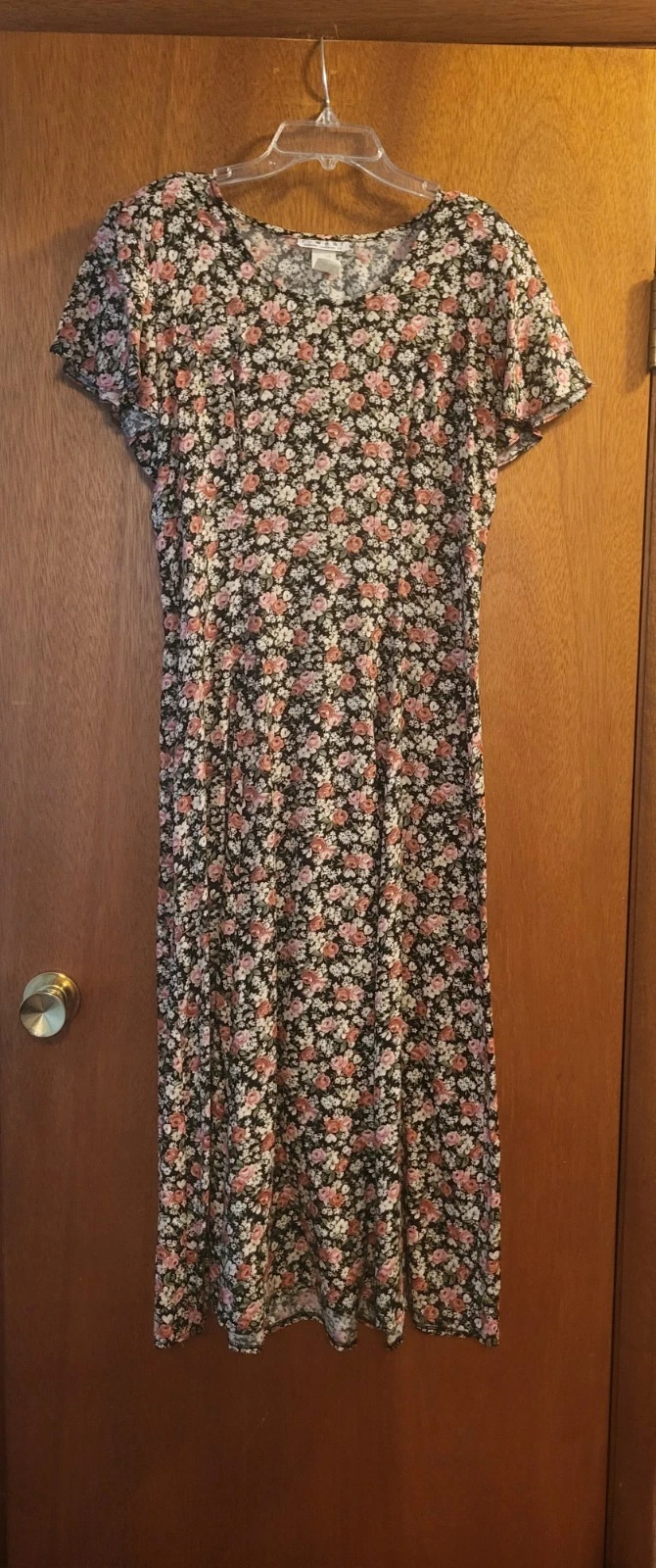 Vintage 90's T-Wear Rampage Clothing Co Dress Midi Black Florals Pullover Sz 5