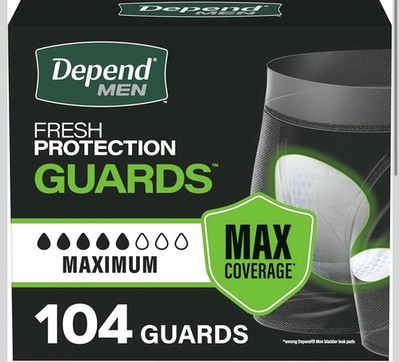 Depend Men Guards Maximum Absorbency 104 Ct (2x52) Fresh Protection NEW