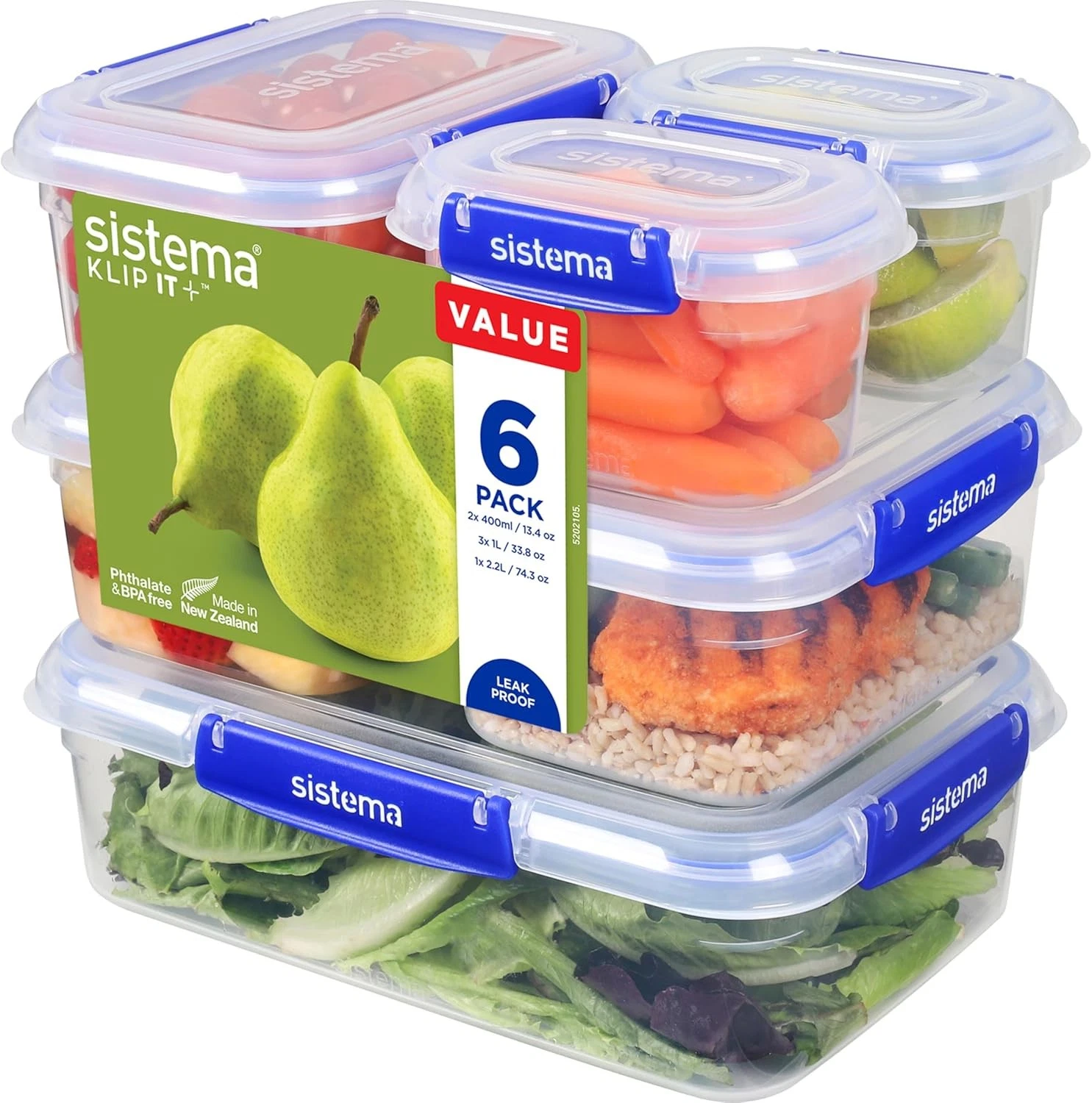 Sistema KLIP IT PLUS Airtight Food Storage Containers Assorted 6 Piece Set Leakp