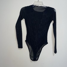 Unbranded Black Lace Embroidered Mesh Elastic S/M Bodysuit Gothic