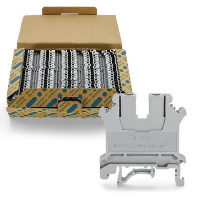 100Pcs UK-5N Din Rail Terminal Blocks Wire Ground Application for 800V 24-10AWG