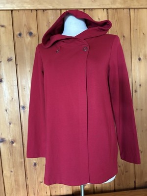 J Jill Pure Jill Hooded Hoodie Jacket Red Stretch Knit Snap Pima Cotton Top XS