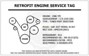 Details Zu 1986 Tpi 5 7l Corvette Retrofit Engine Service Tag Belt Routing Diagram Decal