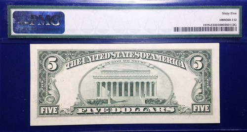 1988 $5 Federal Reserve Note Fr-1979-E Richmond PMG65 Gem UNC - Picture 3 of 4
