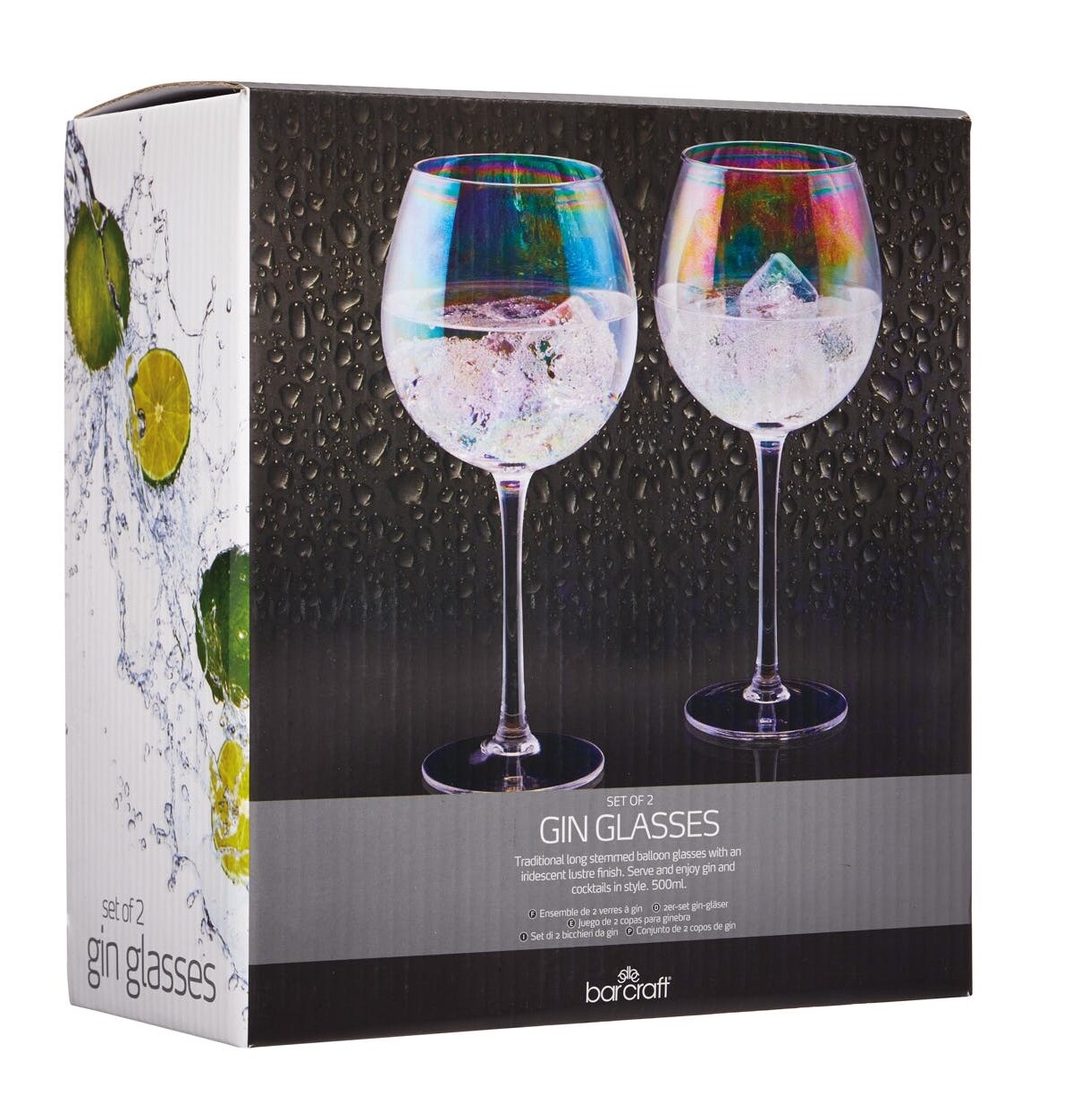 BarCraft Set of Two Iridescent Gin Glasses by KitchenCraft in Gift Box
