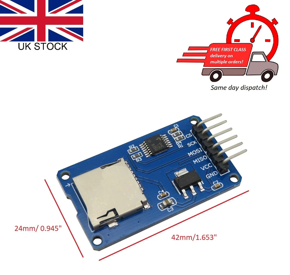 Data logging Micro SD TF card reader board shield module SPI F Arduino, Raspberr - Image 2 of 4