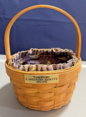 Vintage 1991 Longaberger Discovery Basket with Fabric Ship Liner Columbus
