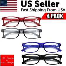 Reading Glasses Mens Womens Unisex Readers Eyeglasses 4 Pack Glasses New Square