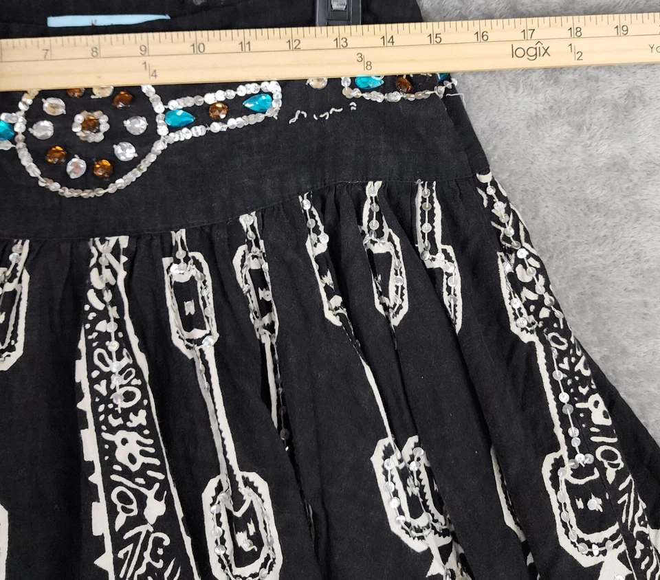 Saia Marciano Feminina XS Preto Branco Lantejoulas Strass Aflito Midi - Imagem 4 de 4