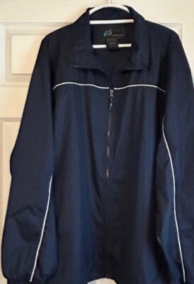 I5  Men's Quality Zip-Up Navy Windbreaker/Rain Jacket with Piping XXL