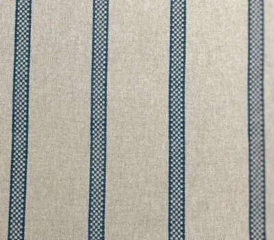 FRANK THOMAS INTERIORS Bath Stripe Petrol Blue/Beige Linen Fabric Curtain Blind Upholstery Craft
