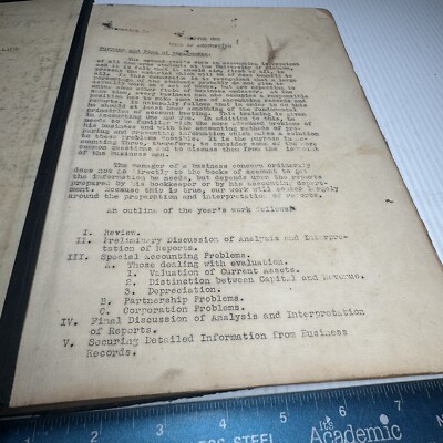 1920 s Accounting Text Book Loose Leaf Leather Tied Cover With Examples In Text