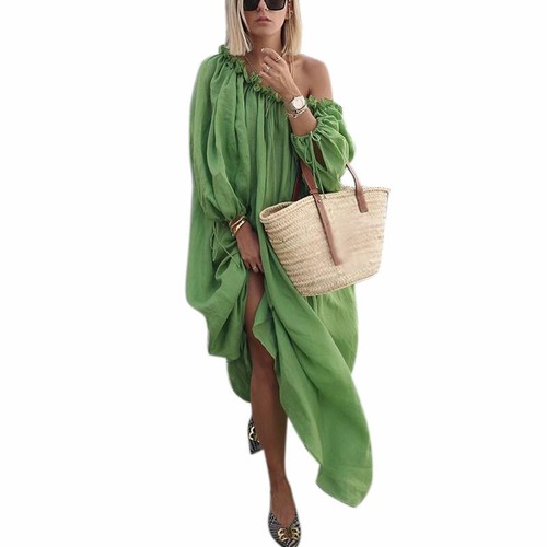 New Womens Off Shoulder Maxi Dress Loose Beach Party Casual Holiday Long Dresses - Picture 8 of 17