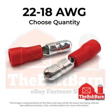 Red PVC/Vinyl Male Bullet Crimp Connectors Terminals, AWG 22-18