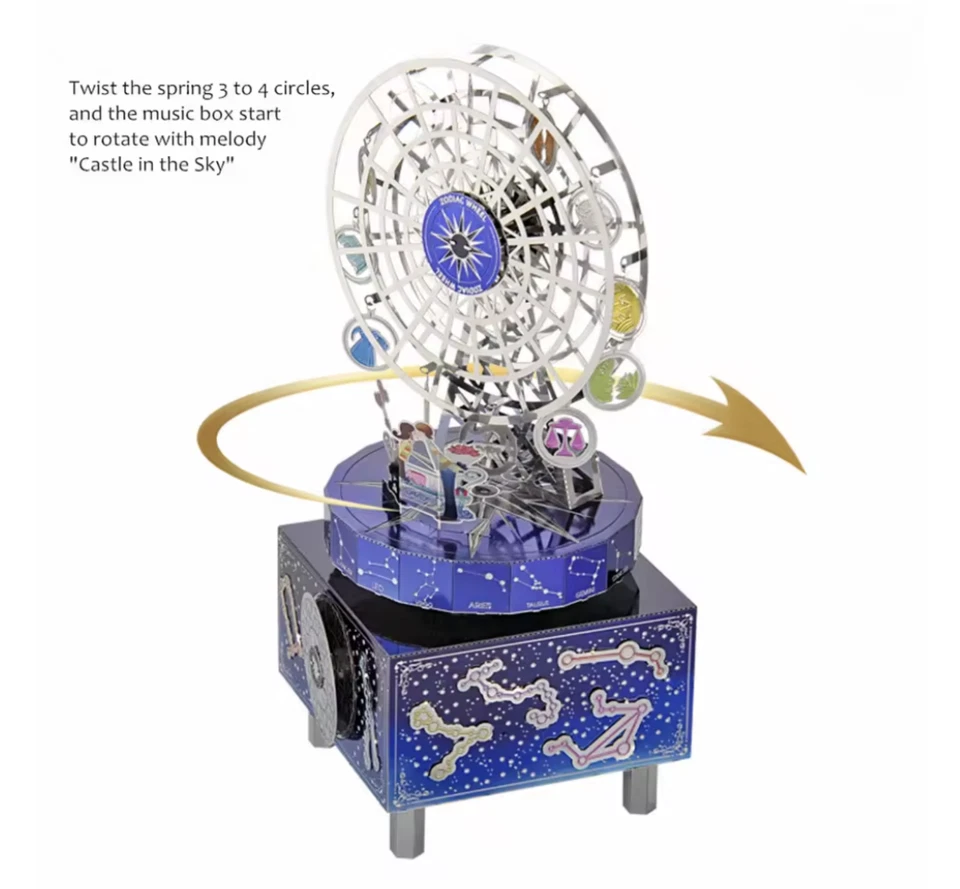 DIY Zodiac Ferris Wheel Music Box | Stainless Steel 3D Puzzle Kit Mechanical - Image 4 of 4