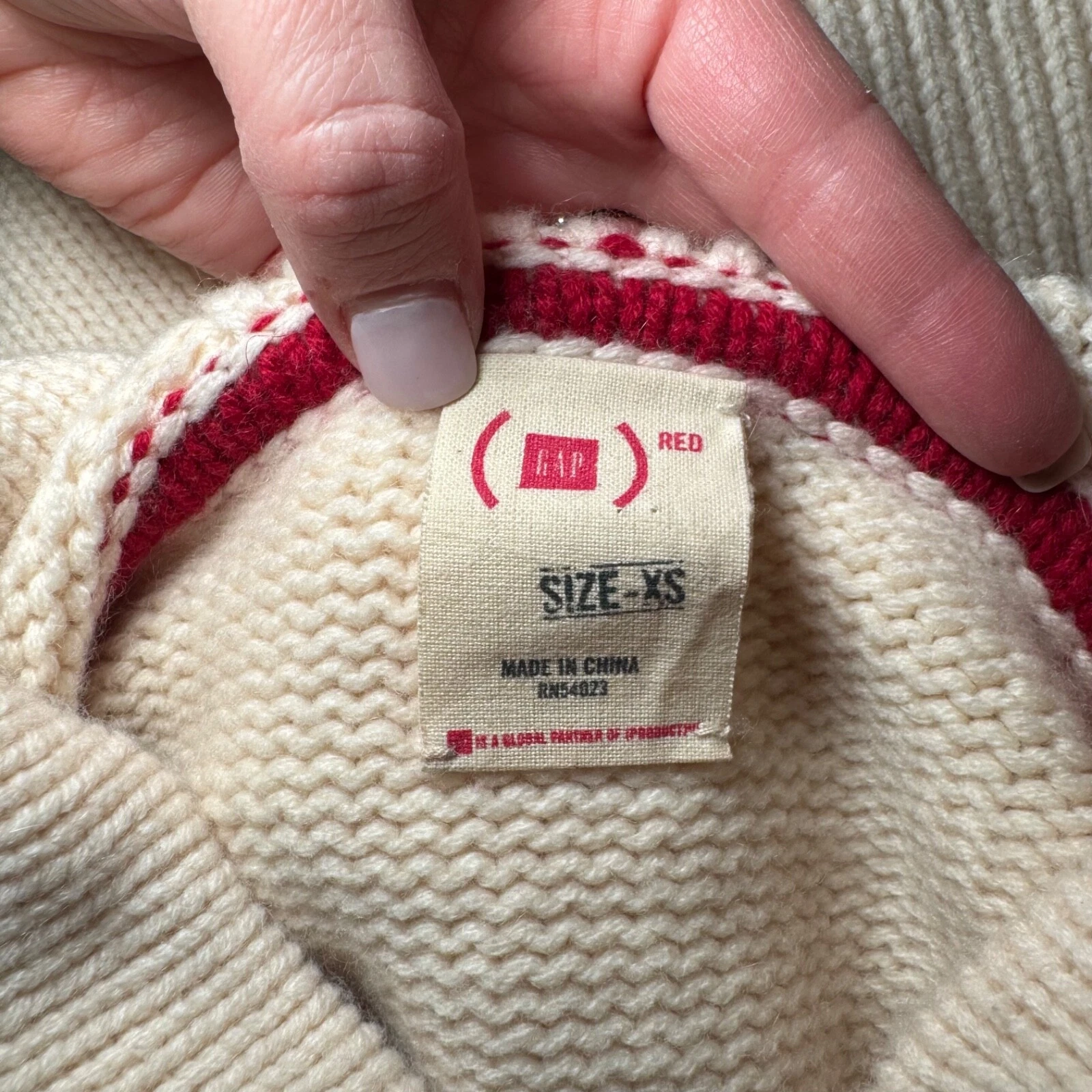 OFF WHITE GAP Felpa con Cappuccio Donna XS Crema Cashmere Rosso AIDS Consapevolezza Collab Preppy