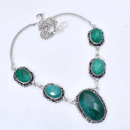 Simulated Emerald Gemstone Ethnic Handmade Necklace Jewelry 35 Gms N-1080 - Picture 1 of 1