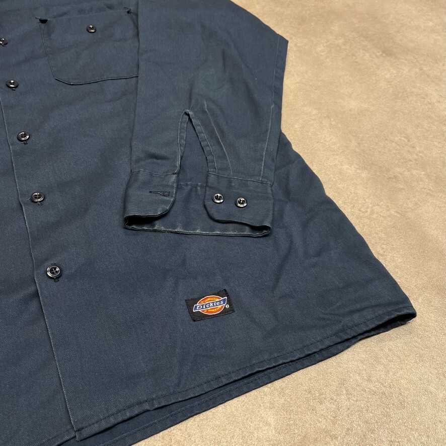 Dickies Shirt Mens Y2K Long Sleeve Button Up Workwear Top, Navy Blue, 16" image 5