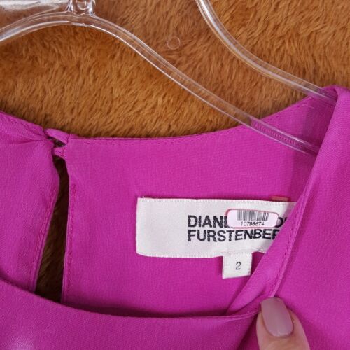 DIANE VON FURSTENBERG Shift Dress Womens Size 2 Pink Keyhole 100% Silk Pockets - Picture 3 of 9