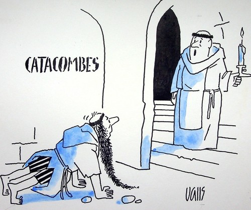 Humor - Presse Guy Valls: Katakomben, Original Zeichnung Signiert