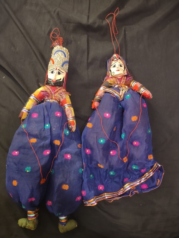 Traditional Indian Rajasthani Gujarat Puppet Pair Man & Women Marionette Dolls