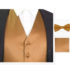 Tan Gold Solid Tuxedo Suit Vest Waistcoat and Bow tie Hanky Prom Wedding Party