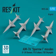 AIM-7A Sparrow I Missiles 4pcs for Scale Plastic Model Kit 1:72 ResKit RS72-0454